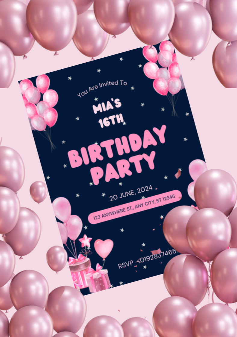 Pink Balloon Birthday Invitation (Digital)