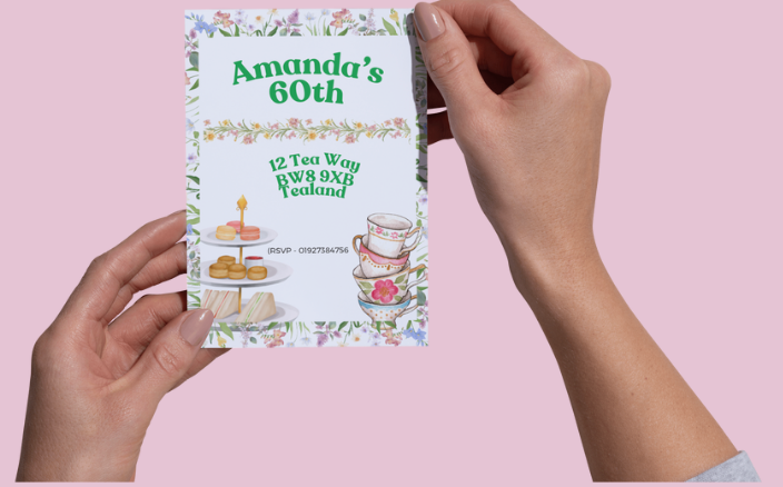 Adult Birthday Invitation - Flowery / Afternoon Tea
