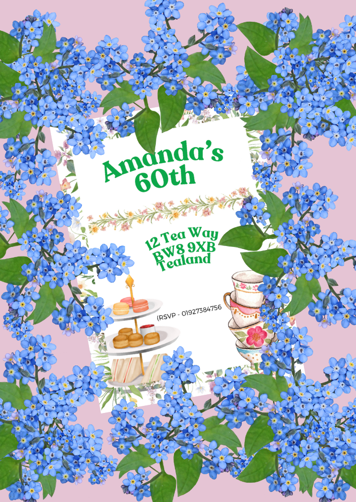 Adult Birthday Invitation - Flowery / Afternoon Tea