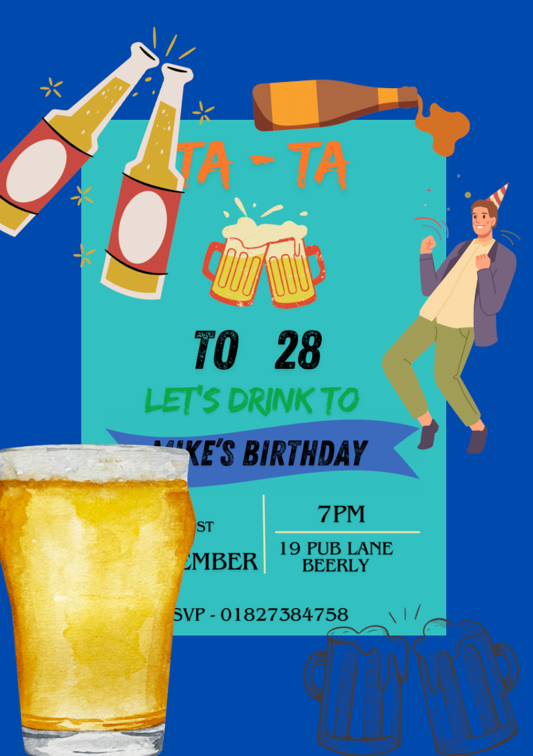 Adult Birthday Invitation - Beer Theme