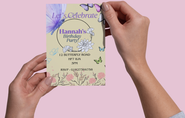 Birthday Invitation - Butterfly (Beige Background)