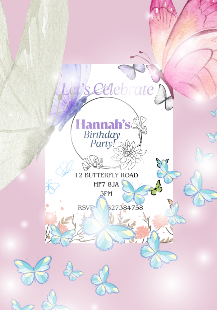 Birthday Invitation - Butterfly (White Background)